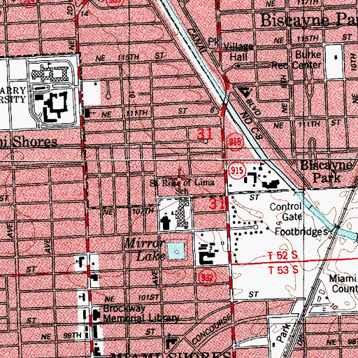 Topographic Map of Miami Shores Church of Christ, FL