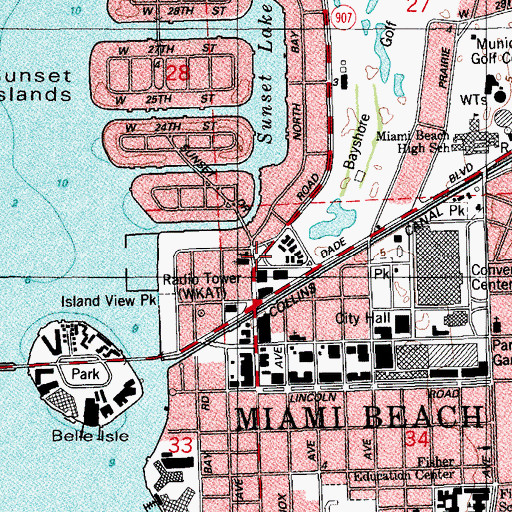 Topographic Map of Miami Beach First Baptist Church, FL