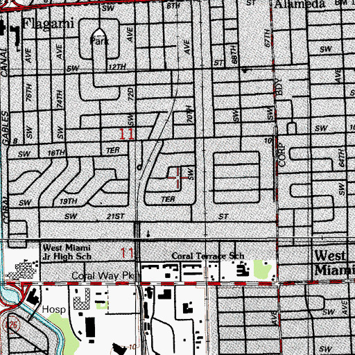 Topographic Map of Iglesia Bautista de Westchester, FL