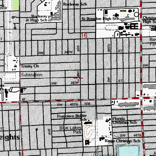 Topographic Map of Bird Road Baptist Church, FL