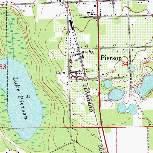 Topographic Map of First Baptist Church of Pierson, FL