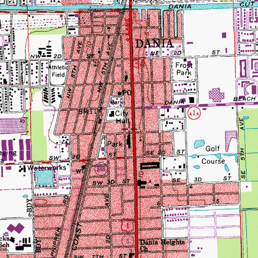 Topographic Map of First Baptist Church of Dania, FL