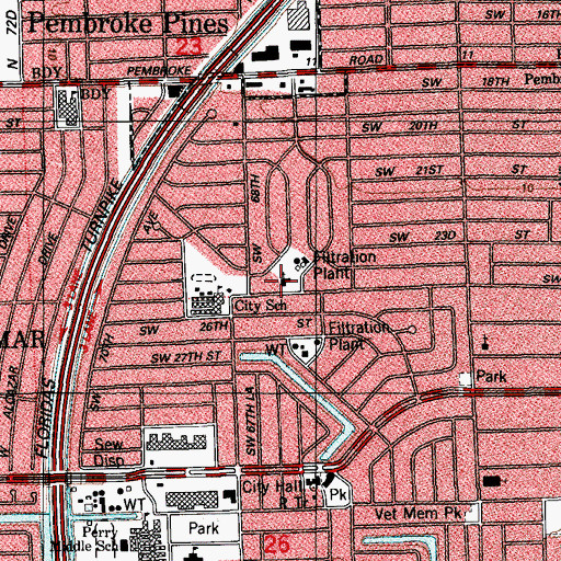 Topographic Map of First Baptist Church of Miramar, FL