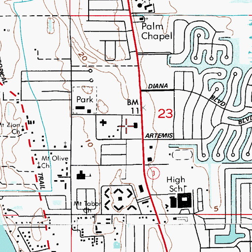 Topographic Map of Merritt Island Christian School, FL
