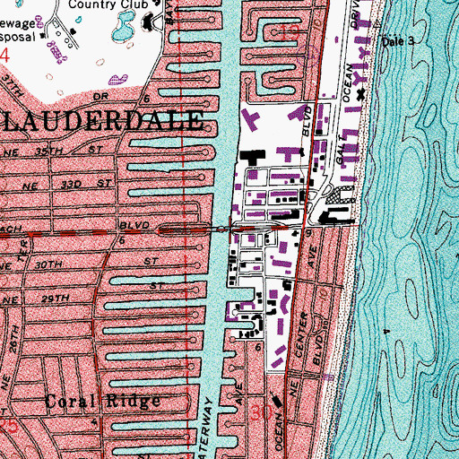 Topographic Map of Oakland Park Bridge, FL