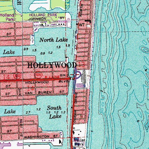 Topographic Map of Hollywood Bridge, FL