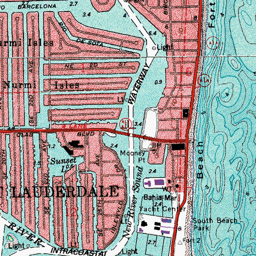 Topographic Map of Las Olas Bridge, FL