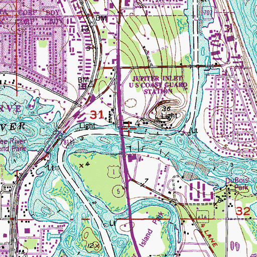 Topographic Map of Jupiter Federal Bridge, FL