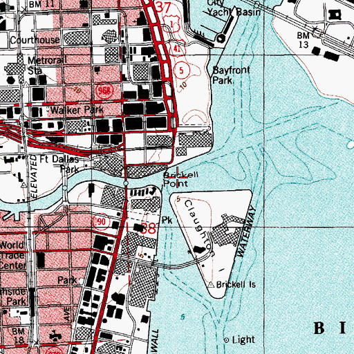 Topographic Map of Brickell Avenue Bridge, FL
