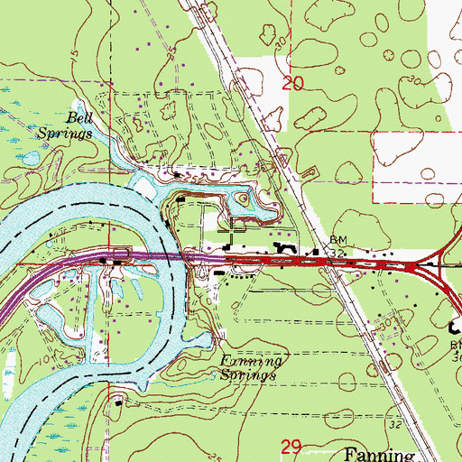 Topographic Map of Fanning Springs Bridge, FL