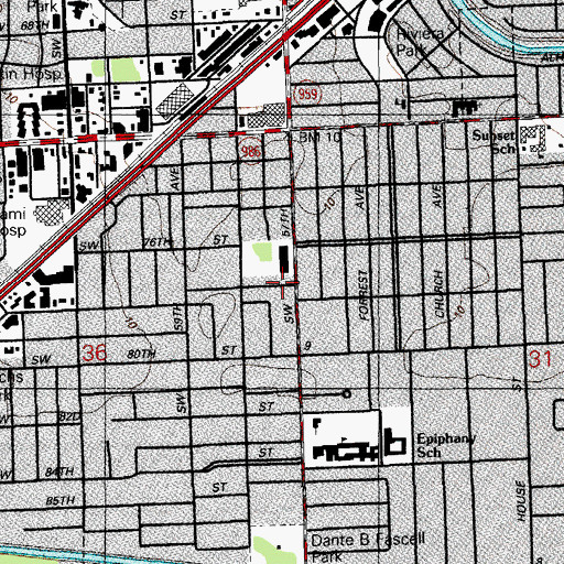 Topographic Map of Playhouse and Biltmore School, FL