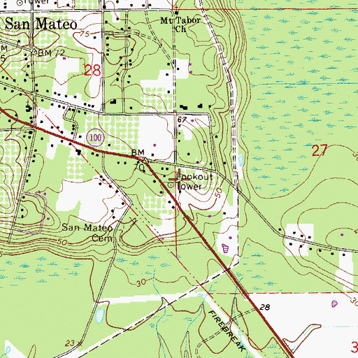 Topographic Map of San Mateo Tower, FL
