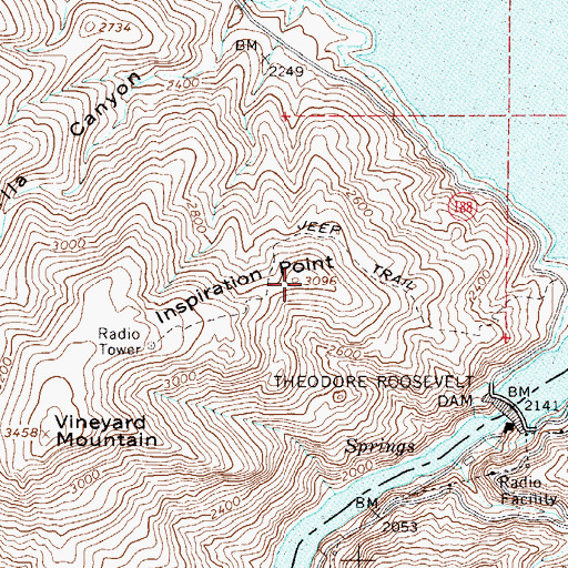 Topographic Map of Inspiration Point, AZ