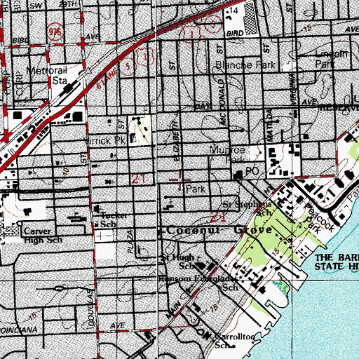 Topographic Map of Coconut Grove Mini Park, FL