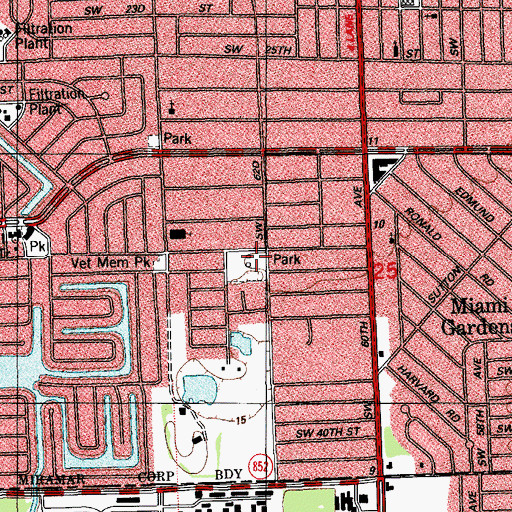 Topographic Map of Southwest Broward Junior Athletic Association, FL