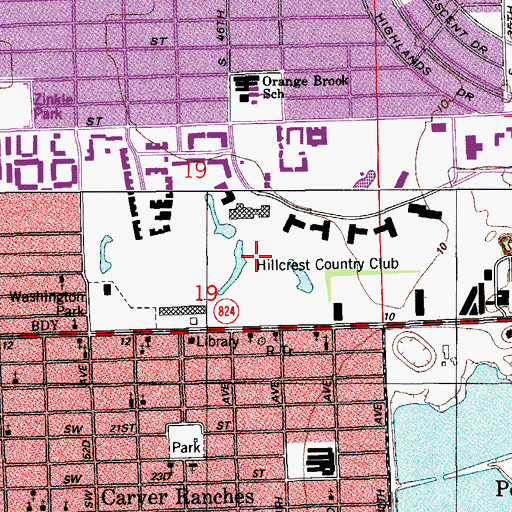 Topographic Map of Hillcrest Country Club, FL