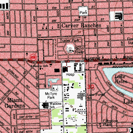 Topographic Map of Humana Hospital of South Broward, FL