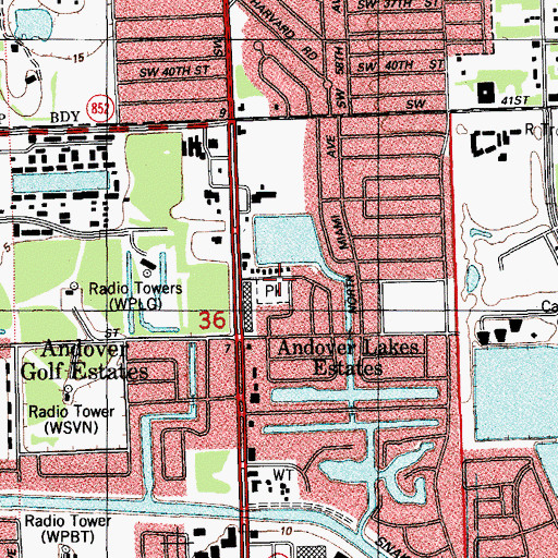 Topographic Map of Andover Park, FL