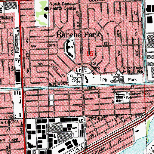 Topographic Map of Bunche Park, FL