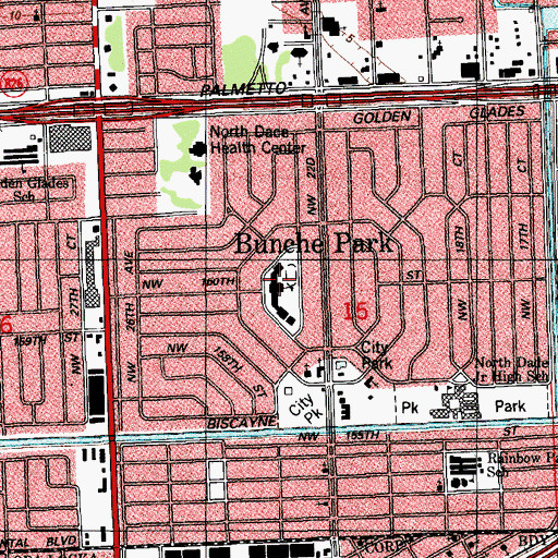 Topographic Map of Bunche Park School, FL