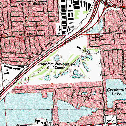 Topographic Map of Diplomat Presidential Golf Course, FL