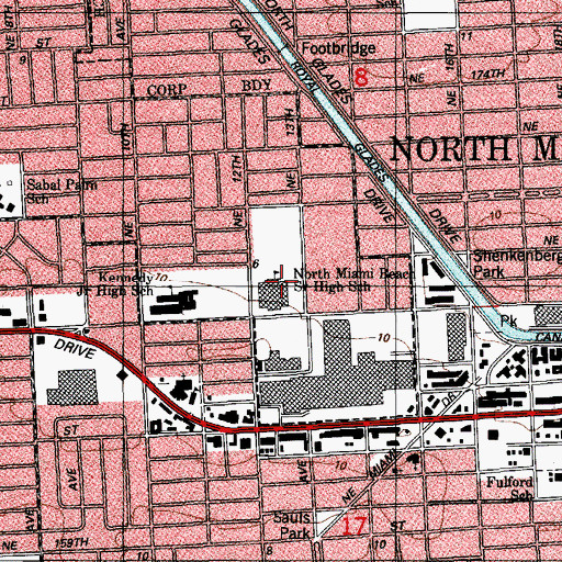 Topographic Map of North Miami Beach Senior High, FL