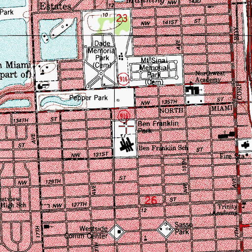 Topographic Map of Ben Franklin Park, FL