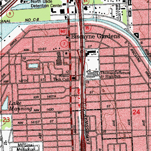 Topographic Map of Miami Technical College, FL