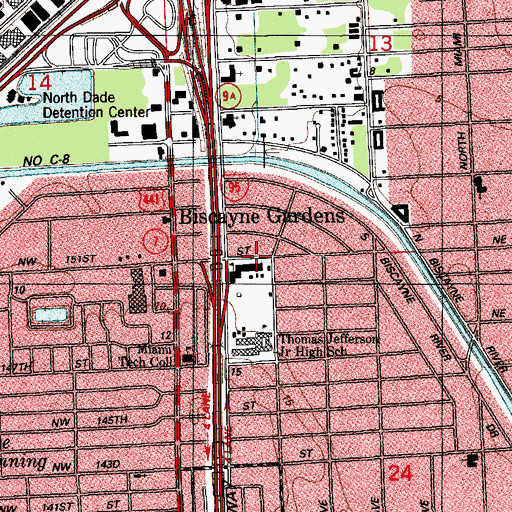 Topographic Map of Biscayne Gardens School, FL