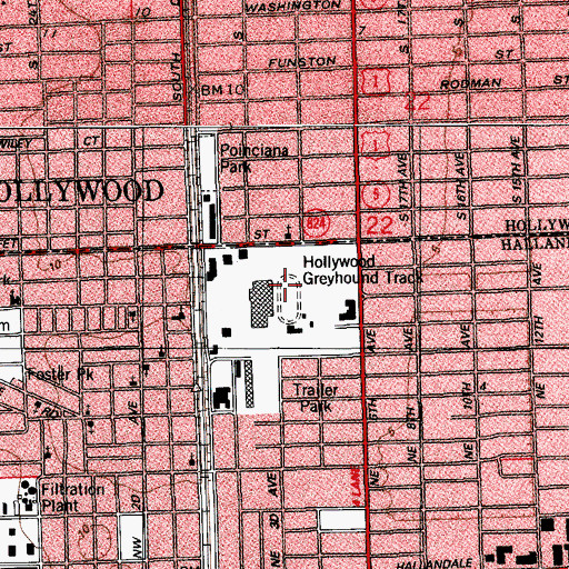Topographic Map of Hollywood Greyhound Track, FL