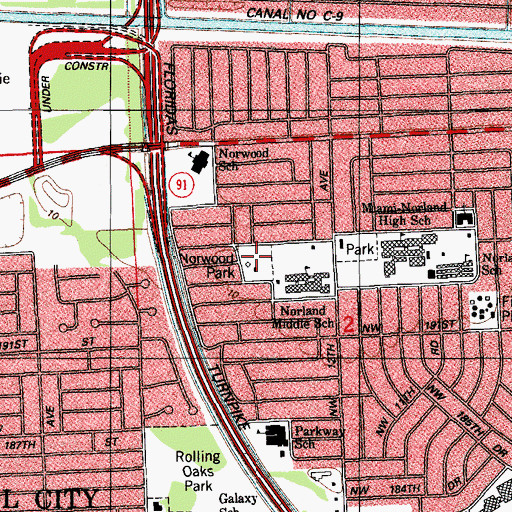 Topographic Map of Norwood Park, FL