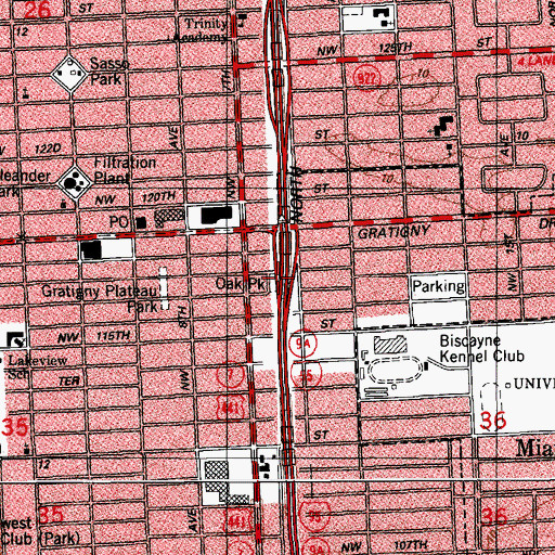 Topographic Map of Oak Park, FL