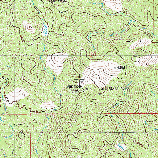 Topographic Map of Ivanhoe Mine, AZ