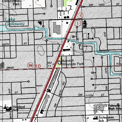 Topographic Map of Kendall Wayside Park, FL