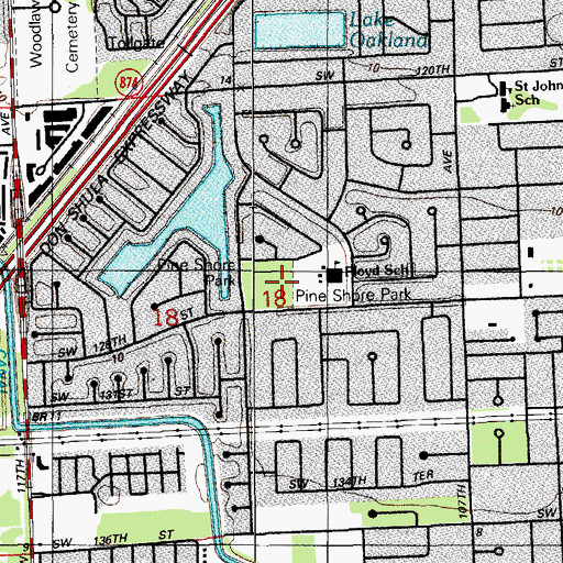 Topographic Map of Pine Shore Park, FL