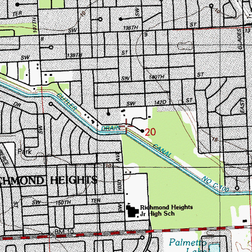 Topographic Map of Cutler Drain Canal Number C-100, FL