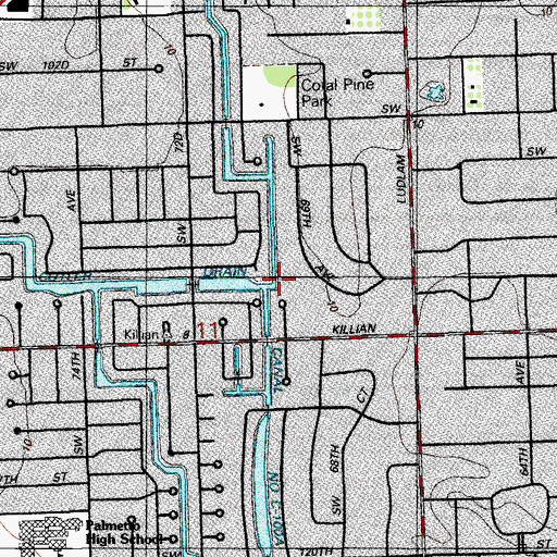 Topographic Map of Cutler Drain Canal Number C-100 A, FL