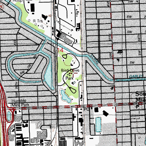 Topographic Map of Bird Drive Park, FL