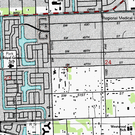 Topographic Map of Village Green Church, FL