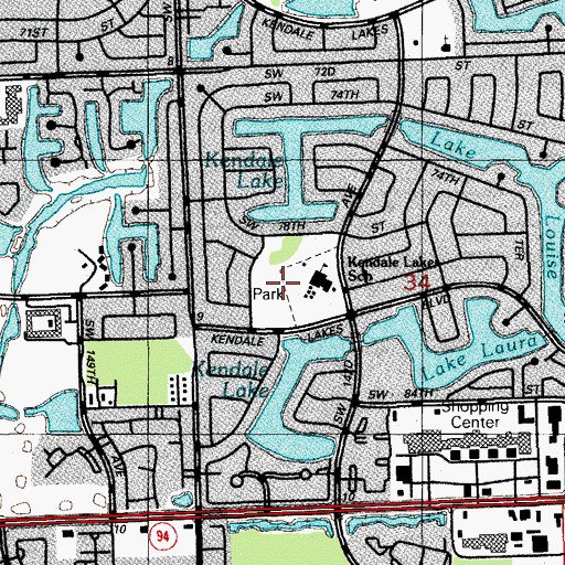 Topographic Map of Kendale Lakes Park, FL