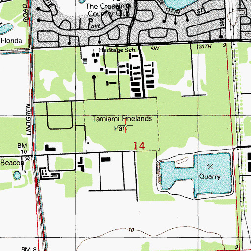 Topographic Map of Tamiami Pinelands Park, FL