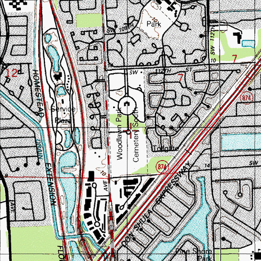 Topographic Map of Caballero Rivero Woodlawn South Cemetery, FL