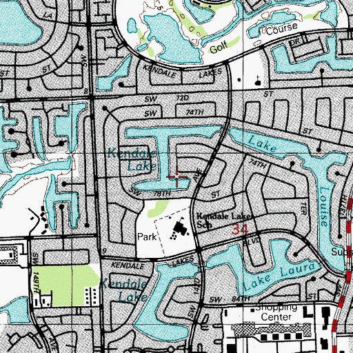 Topographic Map of Kendale Lake, FL