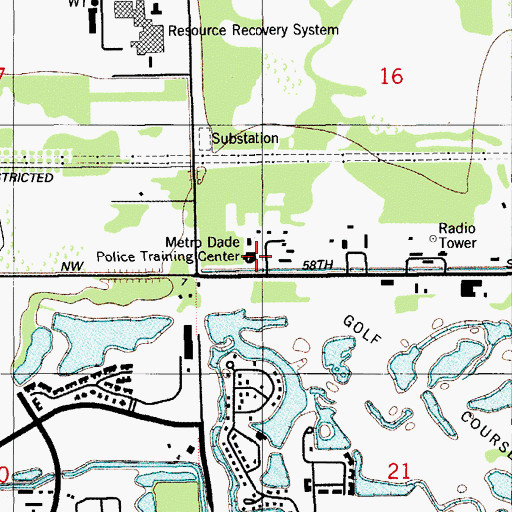 Topographic Map of Miami - Dade Police Department Metropolitan Police Institute (Training Bureau), FL