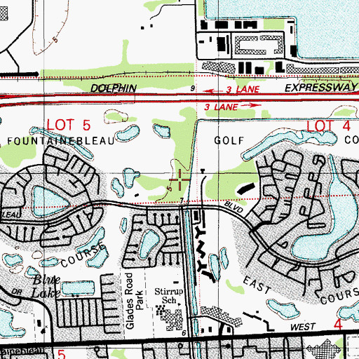 Topographic Map of Fountainebleau Golf Course, FL