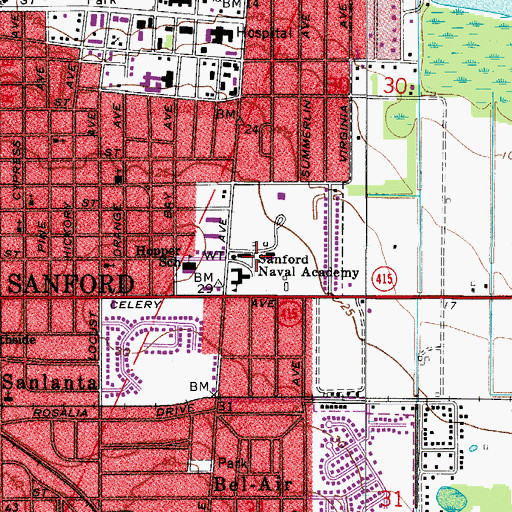 Topographic Map of Sanford Naval Academy (historical), FL