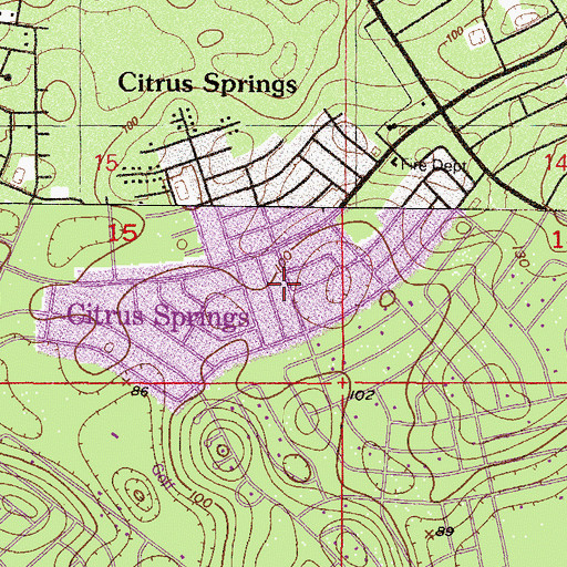 Topographic Map of Citrus Springs, FL