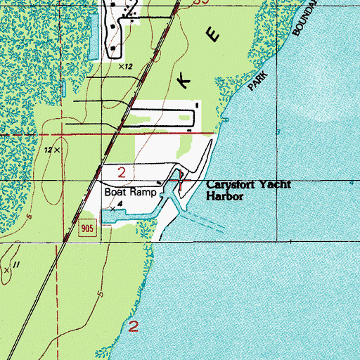 Topographic Map of Carysfort Yacht Harbor, FL