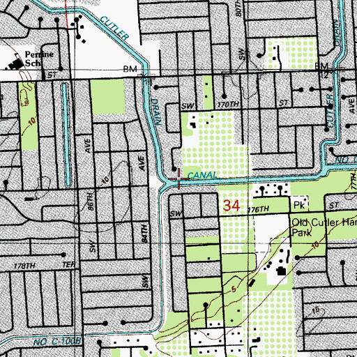 Topographic Map of Cutler Drain Canal C-100, FL
