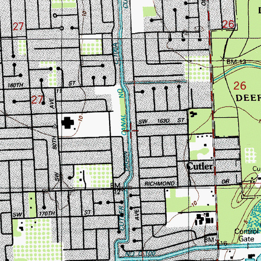 Topographic Map of Cutler Drain Canal C-100A, FL
